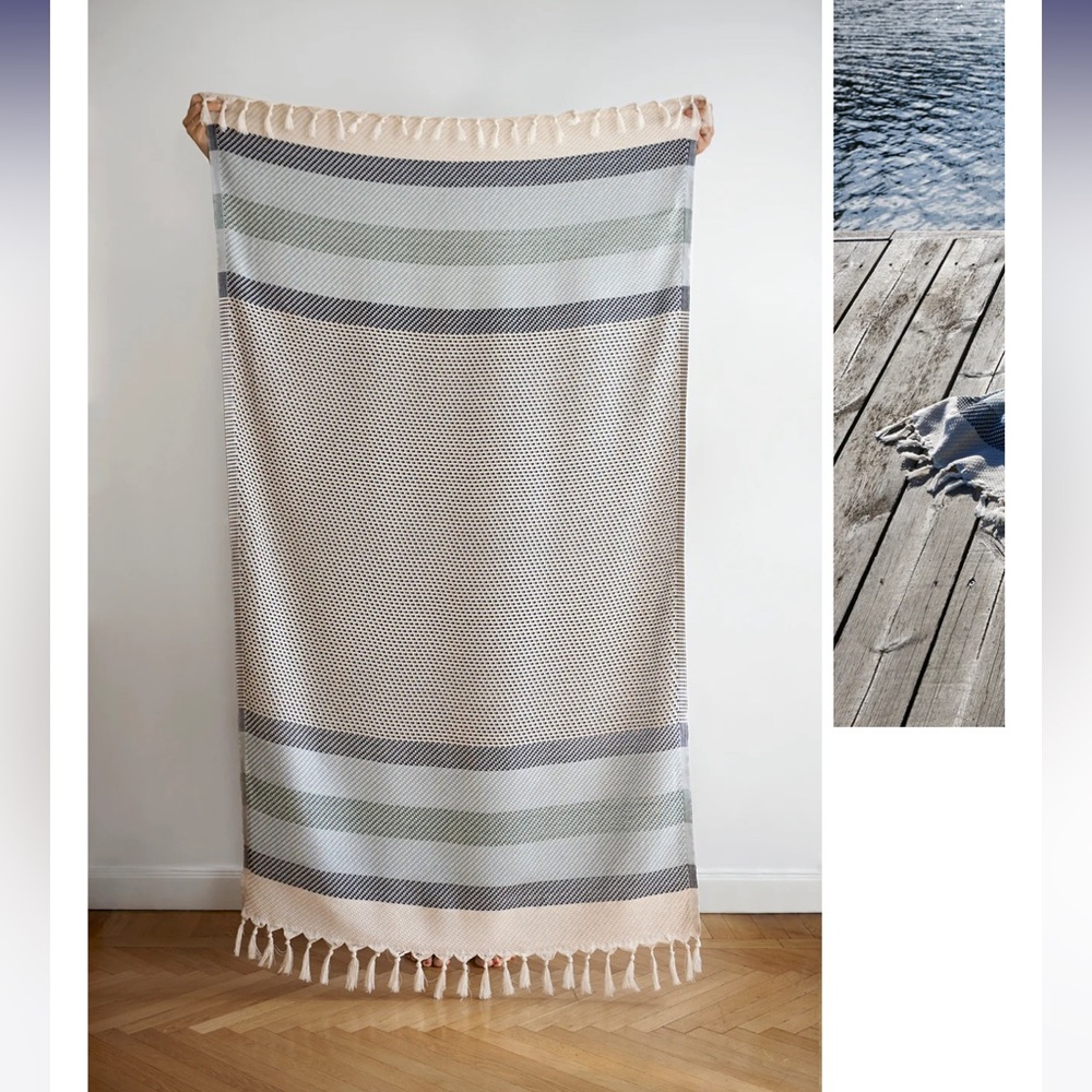 5.5 ft Blu Kat cotton Amalfi throw - towel/wrap with tassels